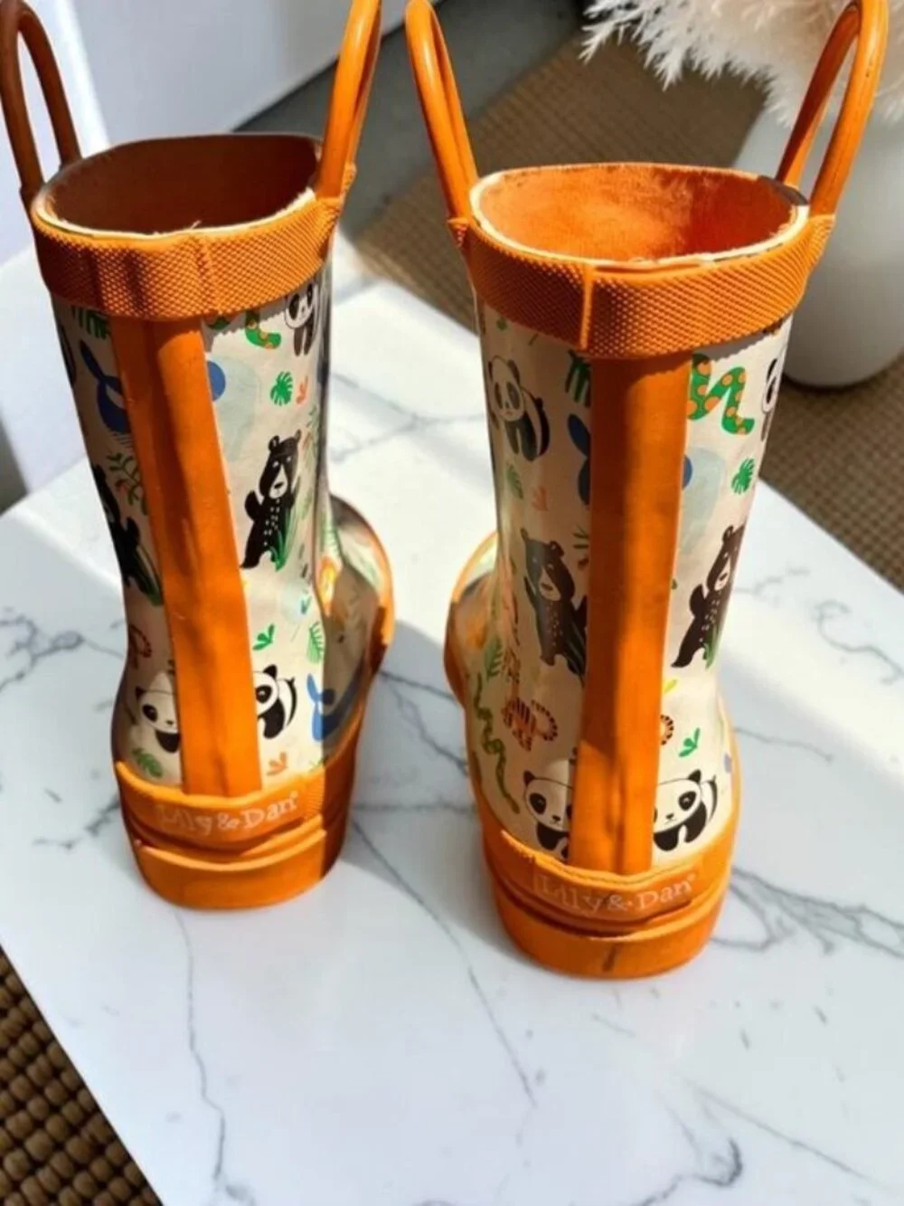 Lily & Dan Kids Safari Jungle Rain Boots Orange Animal Print Waterproof 11/12